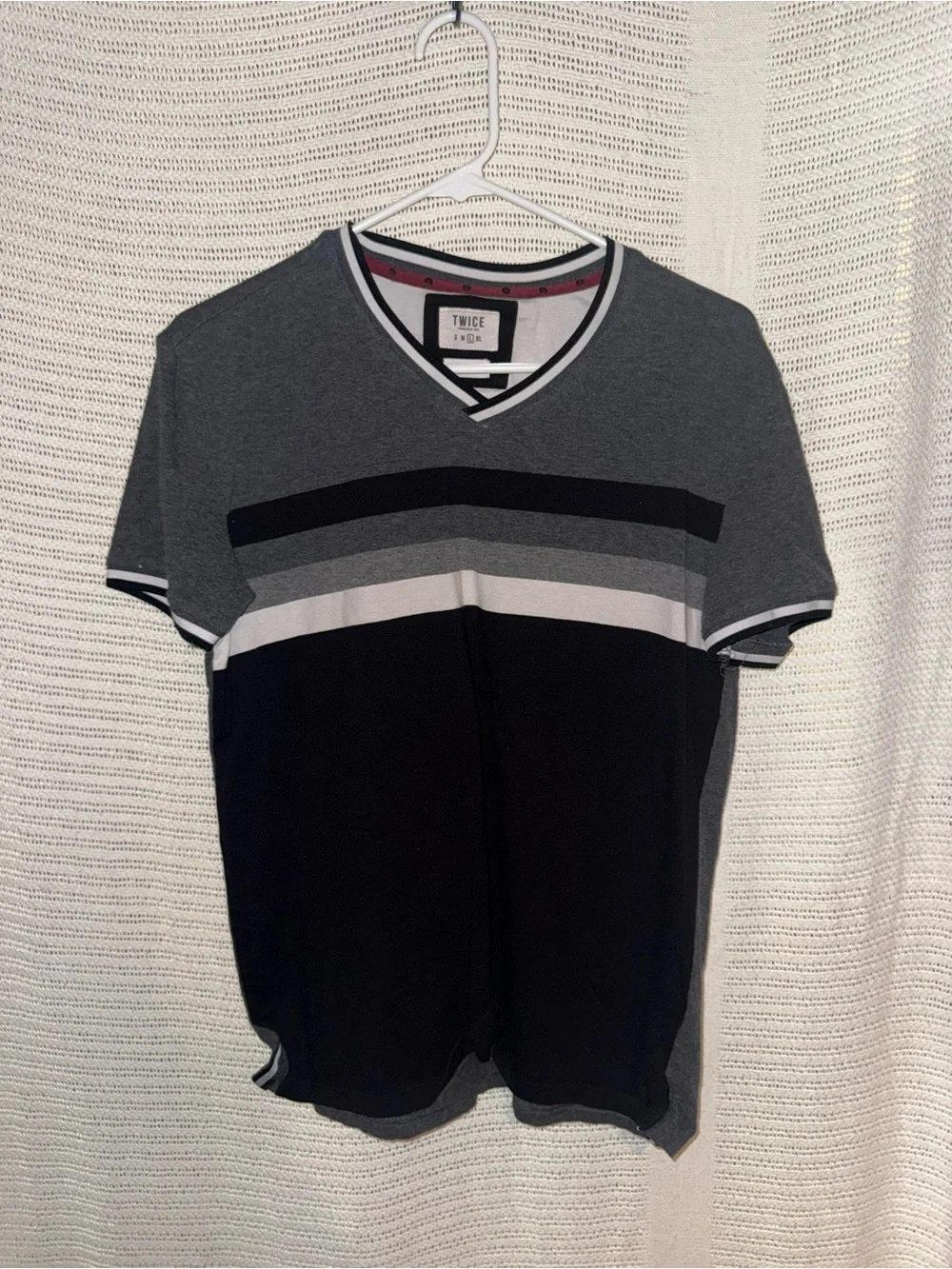 Ice Men’s Gray and Black Striped V-Neck Shirt